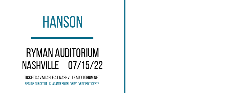 Hanson at Ryman Auditorium tickets Hanson at Ryman Auditorium
