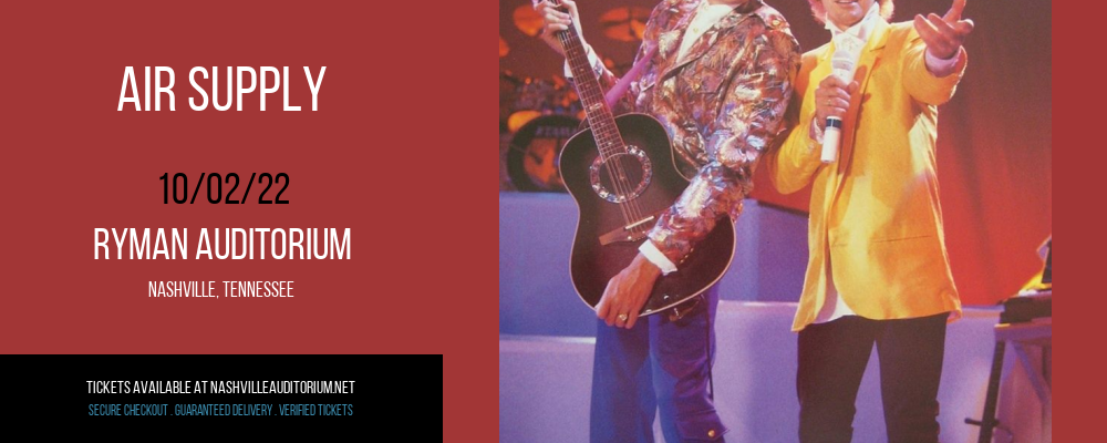 Air Supply at Ryman Auditorium tickets Air Supply at Ryman Auditorium